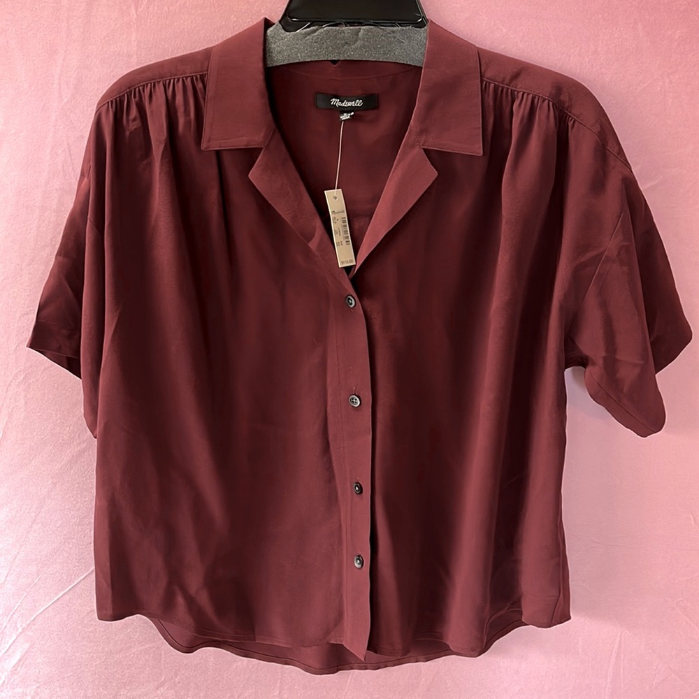 NWT MADEWELL SHORT SLEEVE SILK BUTTON DOWN